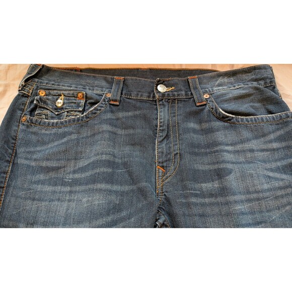 True Religion Men's Blue Jeans Size 40 (41x32) Straight Leg Cut Wide Cuff Denim - Picture 3 of 15